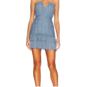 Shona Joy Lauren Cross Front Mini Dress in Dusty Blue